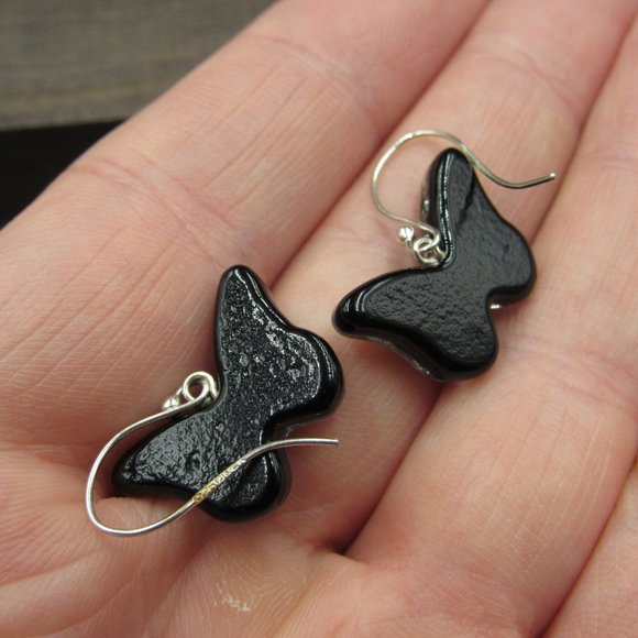 Sterling Silver Unique Glass Butterfly Earrings - Picture 3 of 6